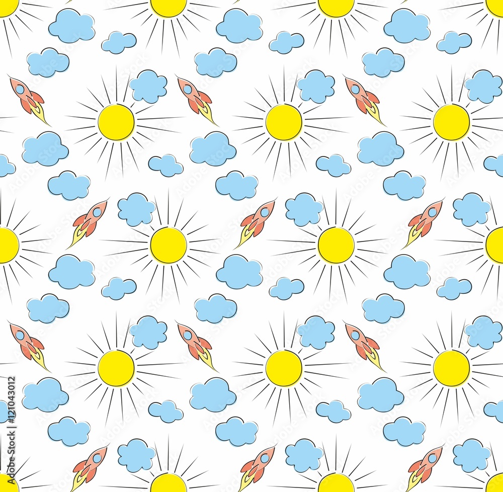 Background with rocket and clouds. Background with rocket and clouds.