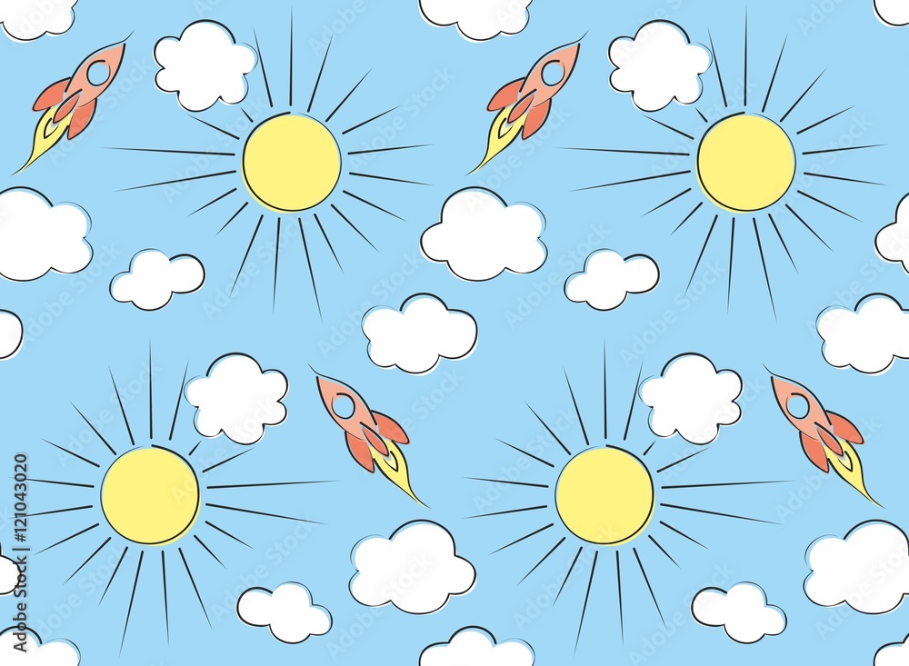 Background with rocket and clouds.