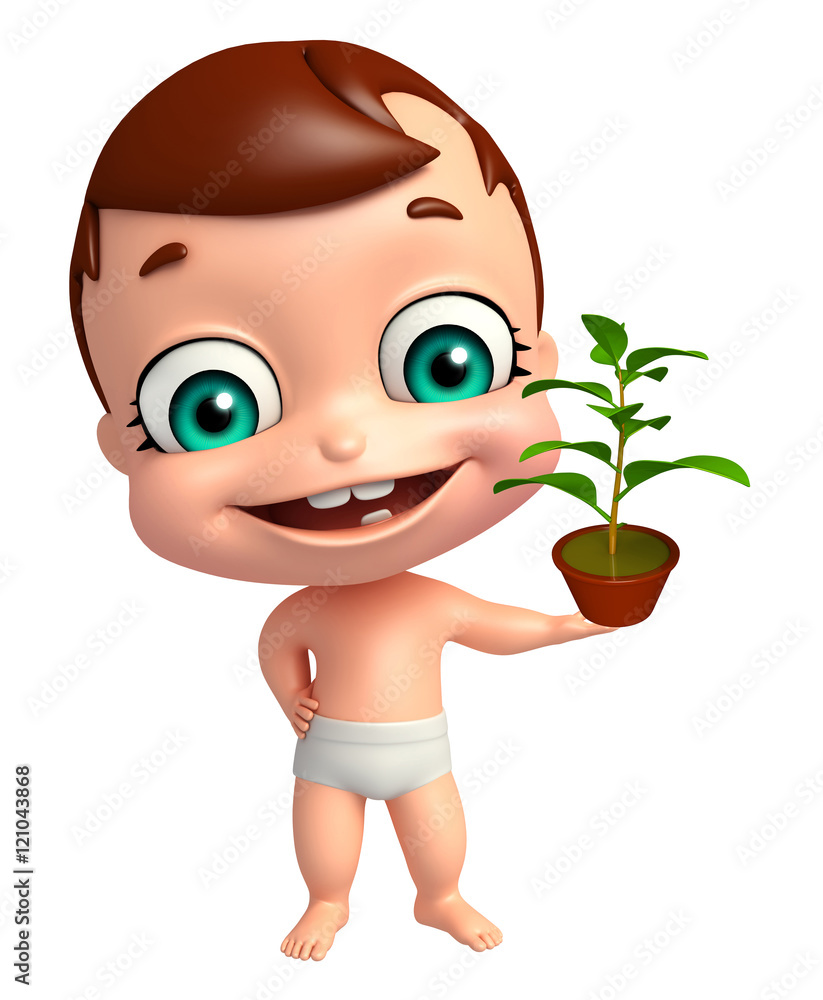 cute baby with Plant