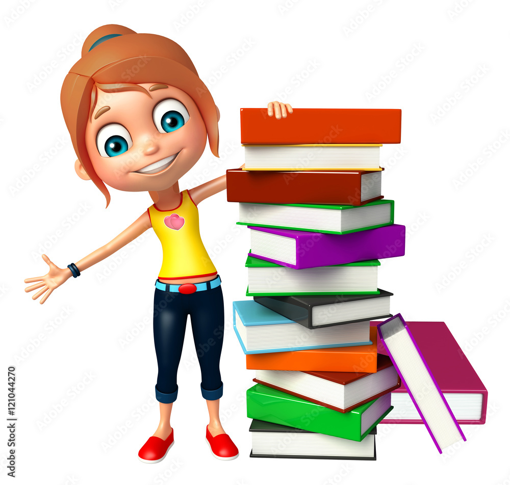 kid girl with Book stack kid girl with Book stack