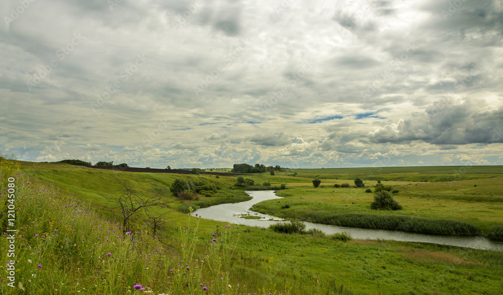 Fototapeta premium Summer landscape.River Upa in Tula region,Russia.