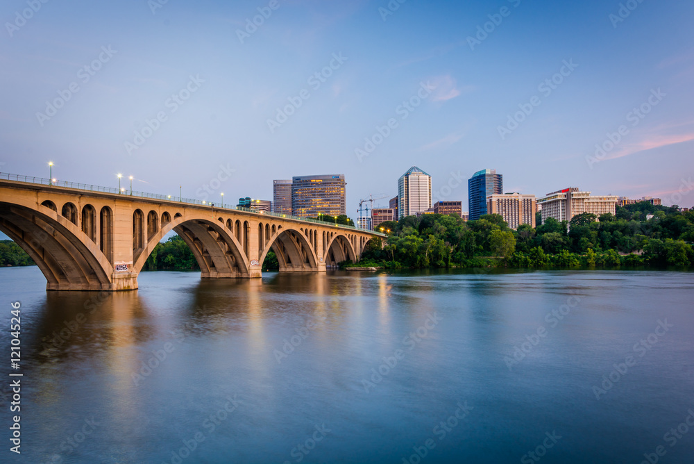 The Key Bridge over the Potomac River and Rosslyn skyline, seen