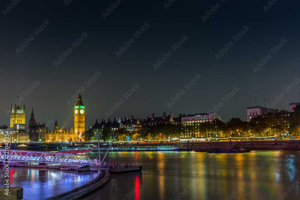 Big Ben and reflections in the Thames at night in London - 2