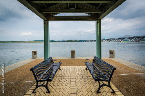 Benches on the Potomac River waterfront  in Alexandria  Virginia