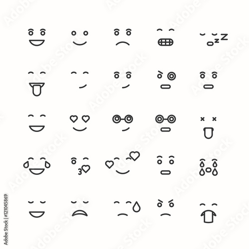 Flat and line emoticon face icons set.