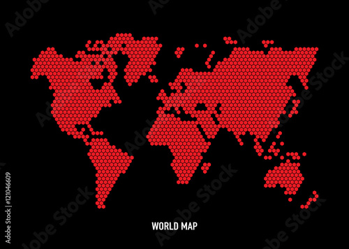 Hexagon shape world map on black background  vector image.