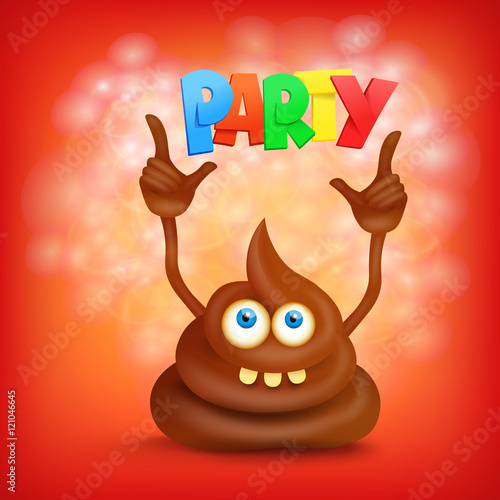 Funny cartoon poop cut emoji character with party title