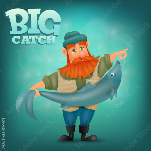 Fisherman with haul. Big catch concept card