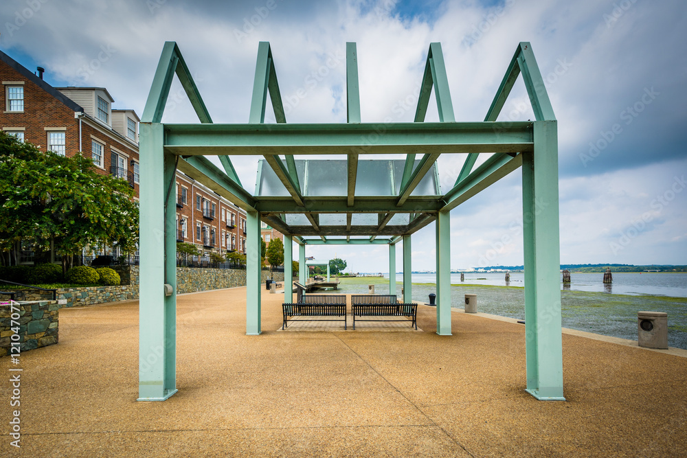 Shelter over benches on the Potomac River waterfront, in Alexand Shelter over benches on the Potomac River waterfront, in Alexand