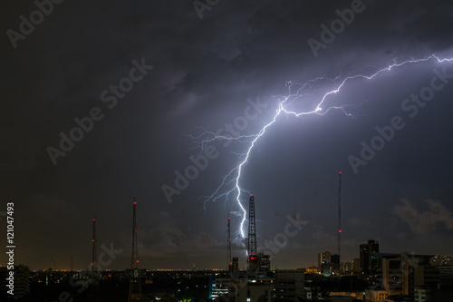 lightning storm over city 