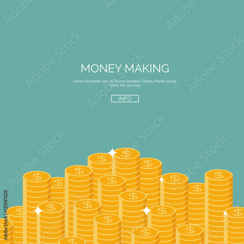 Flat vector illustration background. Money, money making. Web payments. World currency. Internet store, shopping. Pay per click. Business.