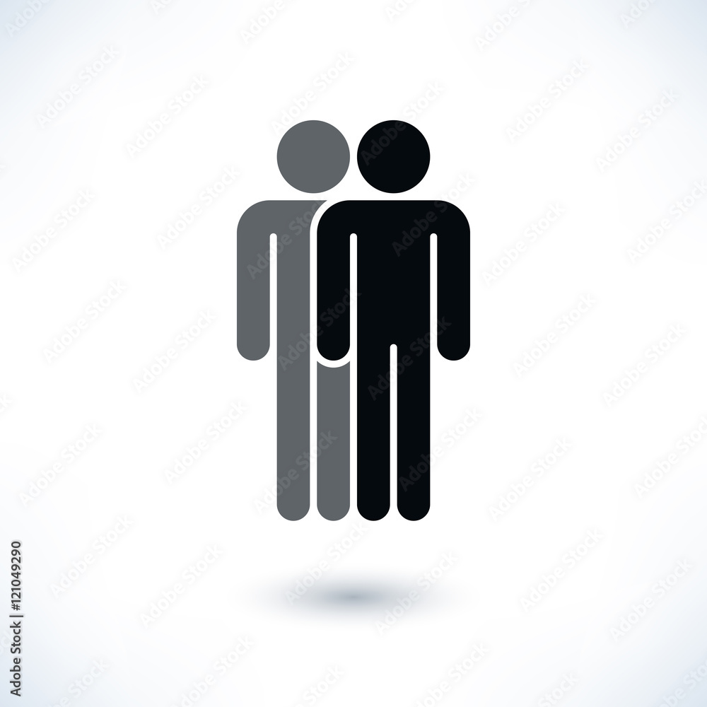 Black two people man figure with drop shadow Black two people man figure with drop shadow