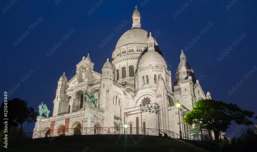 The basilica Sacre Coeur at night, Paris, France.