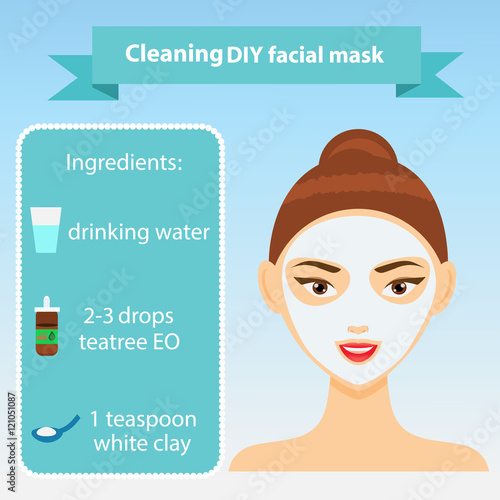 Young woman with facial mask vector illustration. Recipe for oily skin photo