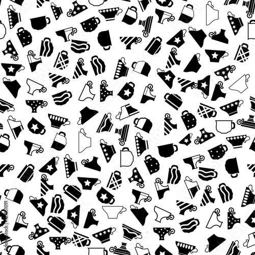 Set of Coffee Cups Seamless Pattern on White Background