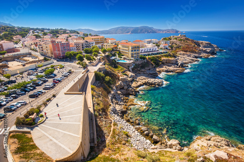 Beautiful Corsica coastline and historic houses in Calvi photo