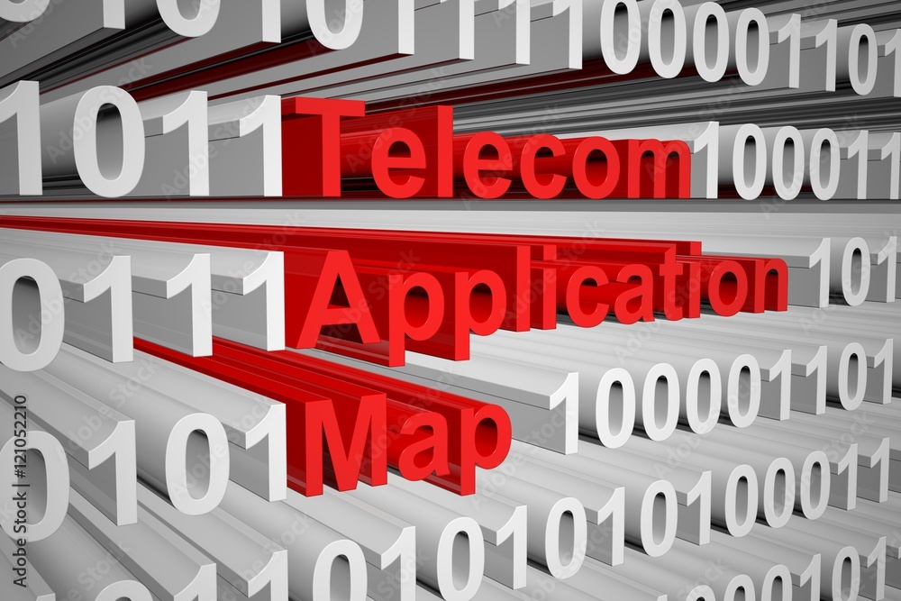 Telecom Application Map in the form of binary code, 3D illustration