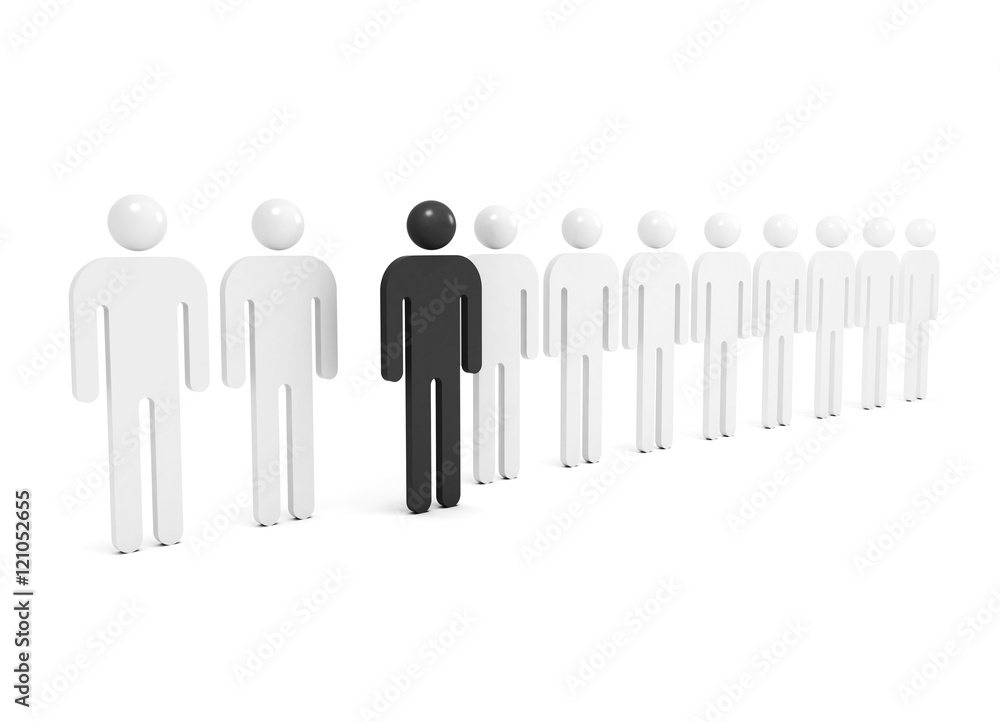 Row of abstract white people with one black Row of abstract white people with one black