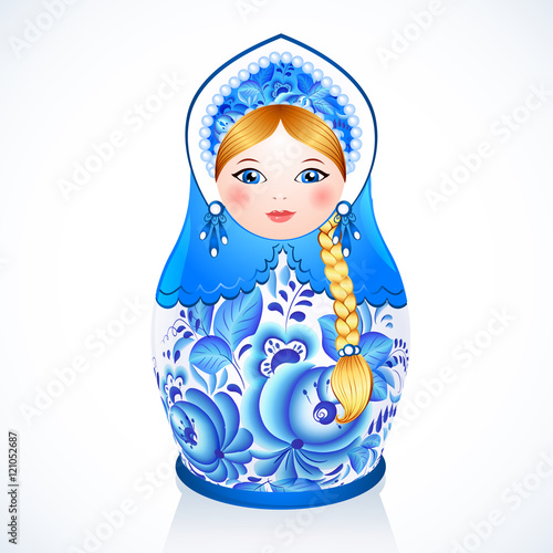 Russian traditional vector doll in Gzhel style