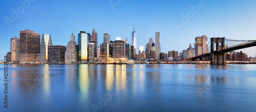 New York Financial District and the Lower Manhattan at dawn view