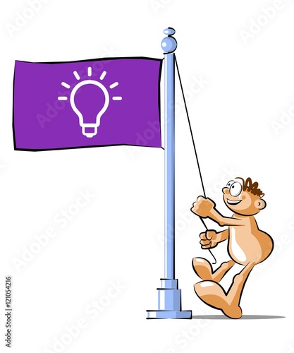 Cartoon raising Flag of ideas