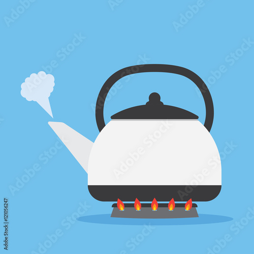 Tea kettle on gas stove.