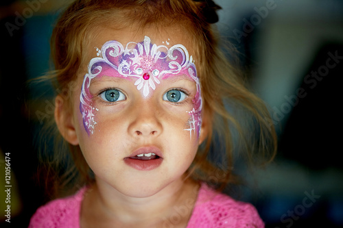 Wallpaper Mural Pretty exciting blue-eyed girl of 2 years with a pink face painting Torontodigital.ca