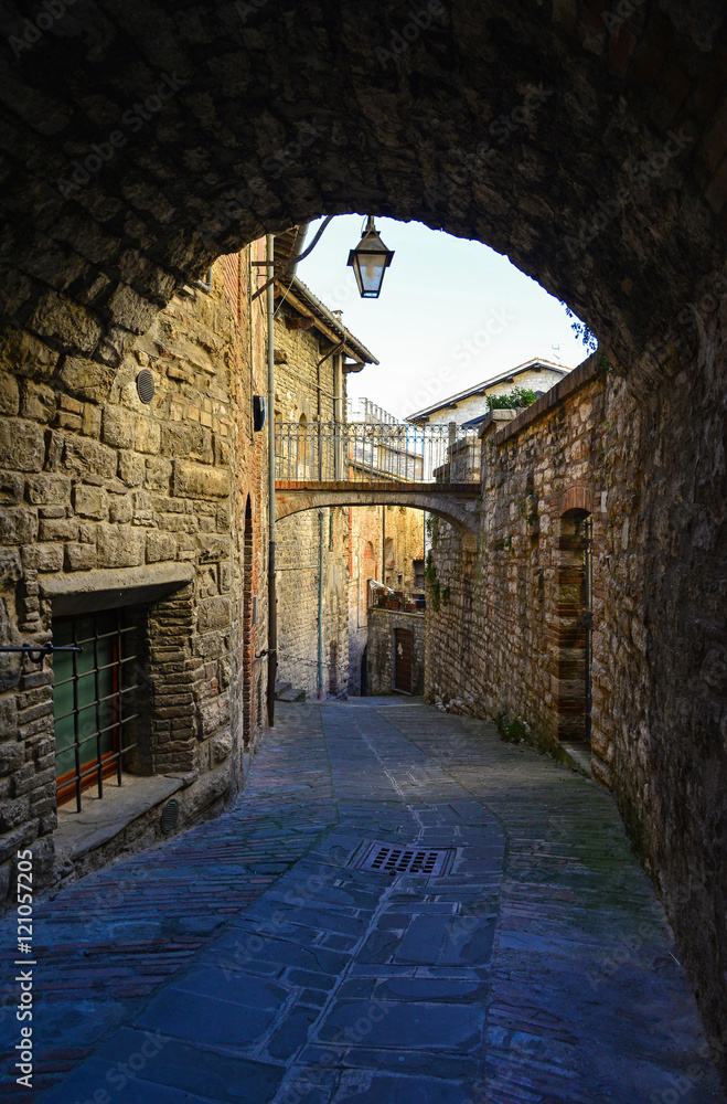 Fototapeta premium Gubbio (Italy) - One of the most beautiful medieval towns in Europe, in the heart of the Umbria Region, central Italy, during the Christmas holidays.