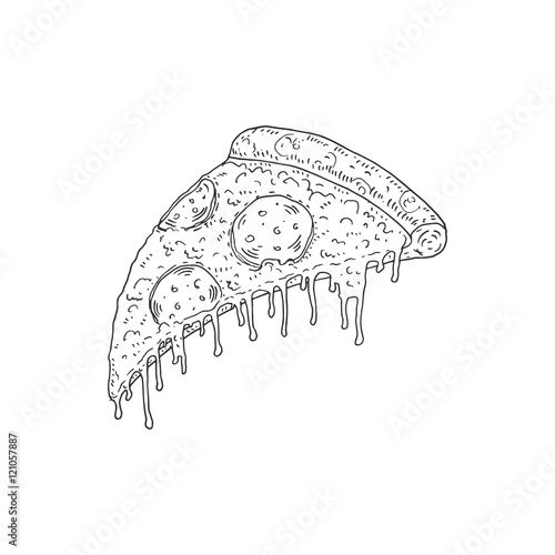 Vector hand drawn sketch of pizza pepperoni with melting cheese.