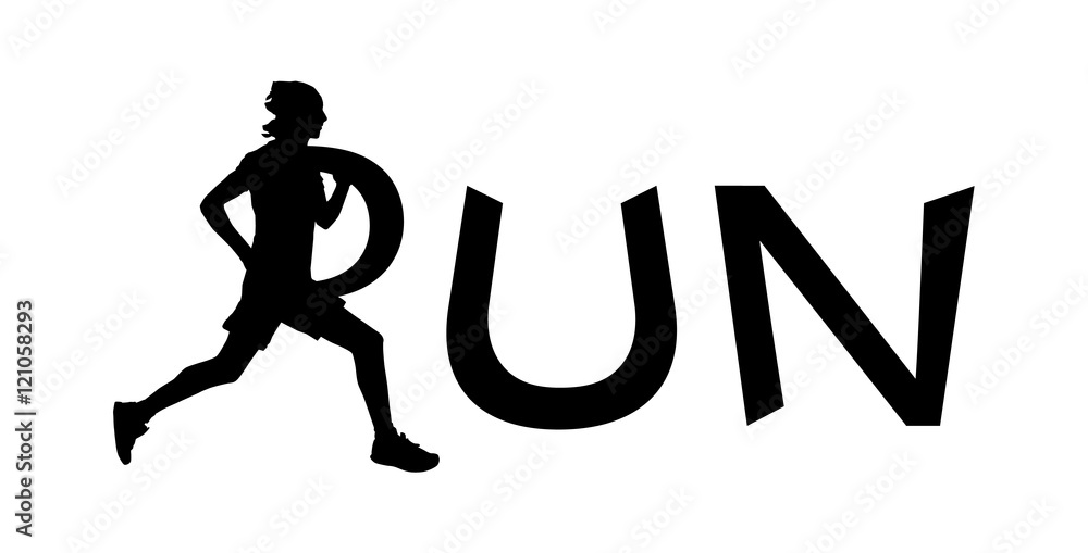 Run Silhouette Symbol In Text Label Concept Vector Illustration