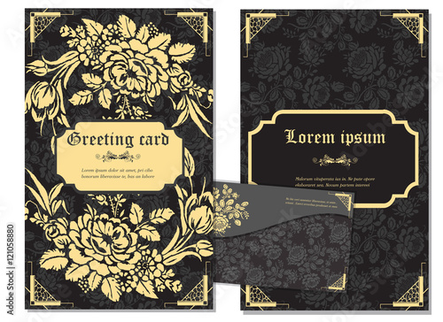 Set of flyer pages ornamental illustration stylized gold concept. Luxury art traditional, Islam, arabic, indian, ottoman motifs, elements. Vector decorative retro greeting card or invitation design.
