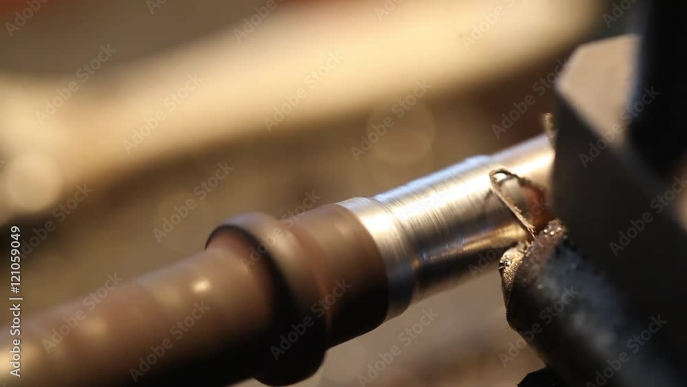 Lathe Turning Stainless Steel close-up Lathe Turning Stainless Steel close-up