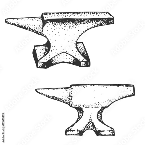set of the hand drawn anvils. Vector illustration.