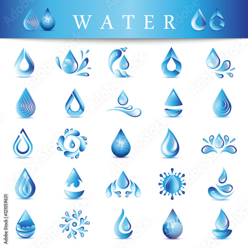 Water Drop Icons Set - Isolated On White Background. Vector Illustration, Graphic Design. For Web, Websites, Print Material