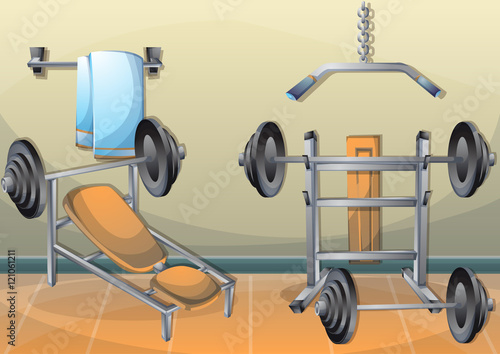 cartoon vector illustration interior fitness room with separated layers in 2d graphic