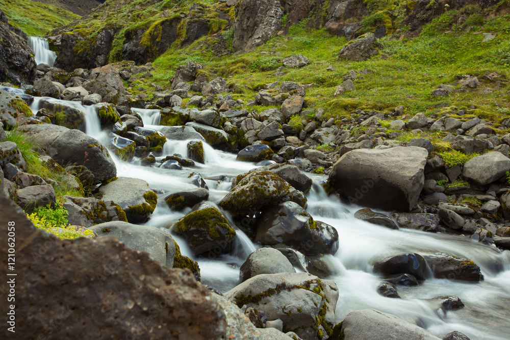 Waterfall. Water running over rocks. Iceland. Waterfall. Water running over rocks. Iceland.