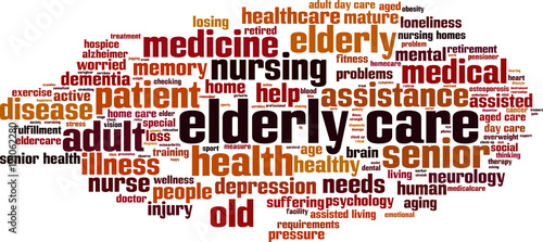 Eldery care word cloud concept. Vector illustration