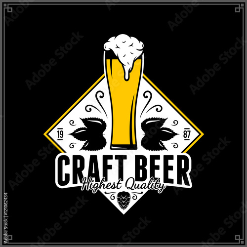 Vector white and yellow vintage craft beer logo template