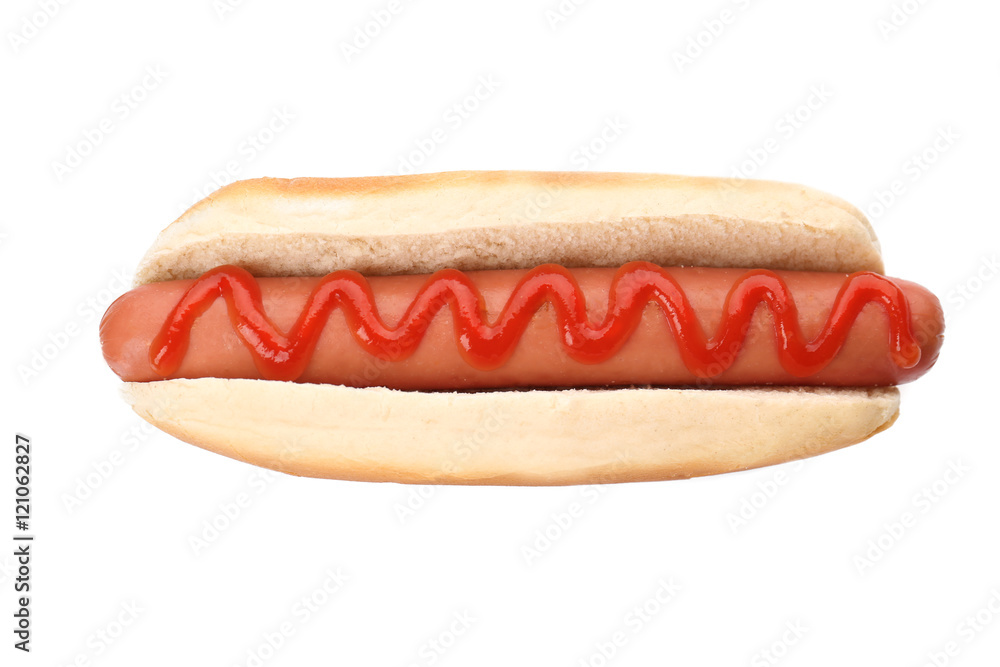 Hot Dog with ketchup, isolated on white Hot Dog with ketchup, isolated on white