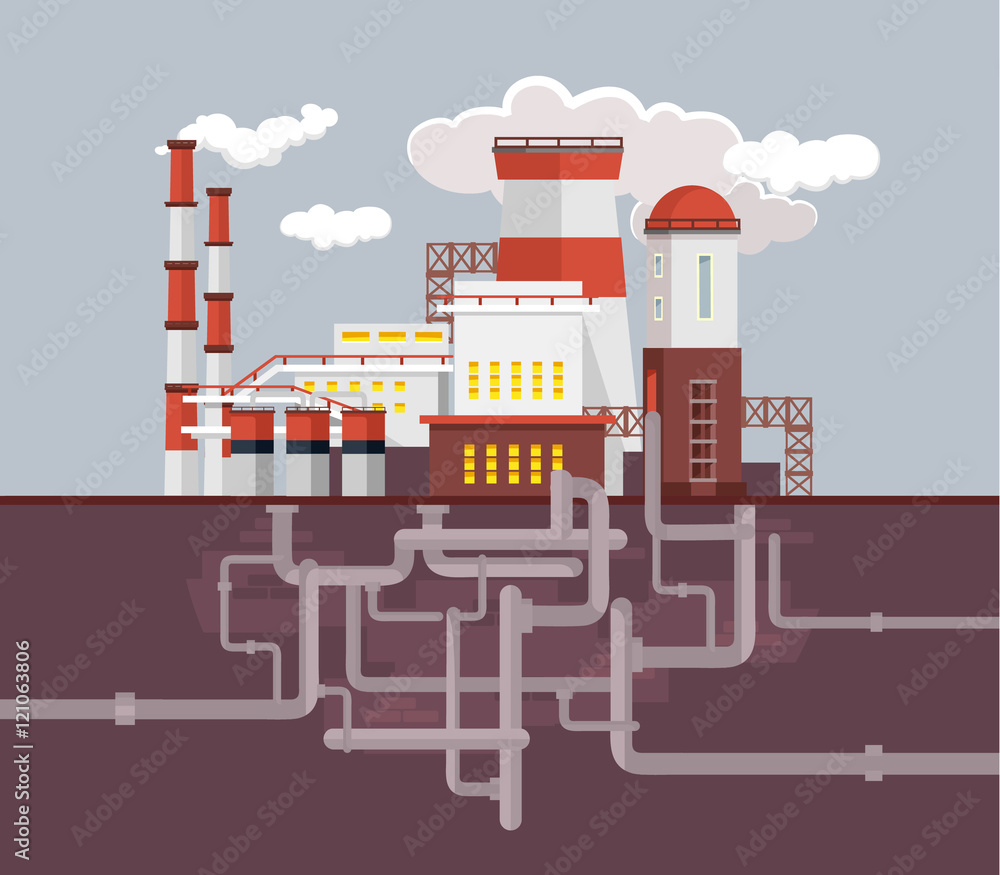 Industry factory. Vector flat cartoon illustration