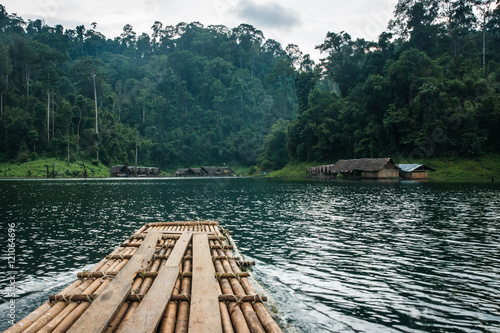 Scenic and unique landscape with floating houses at Chieou Laan photo