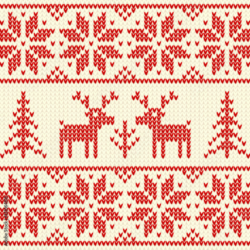 White and red "sweater with deer" seamless pattern