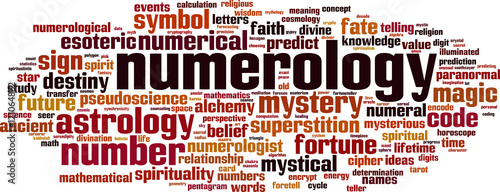 Numerology word cloud concept. Vector illustration
