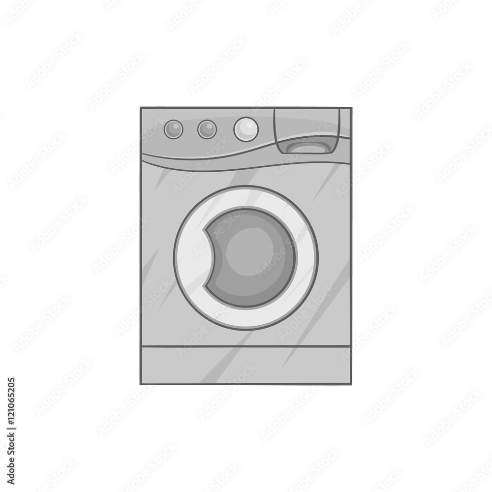 Washing machine icon in black monochrome style isolated on white background. Wash symbol vector illustration Washing machine icon in black monochrome style isolated on white background. Wash symbol vector illustration