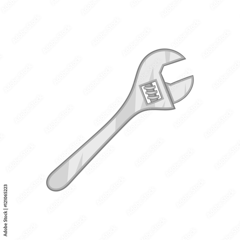 Adjustable wrench icon in black monochrome style isolated on white background. Tools symbol vector illustration Adjustable wrench icon in black monochrome style isolated on white background. Tools symbol vector illustration