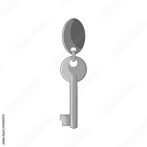 Keys on keychain icon in black monochrome style isolated on white background. Open symbol vector illustration