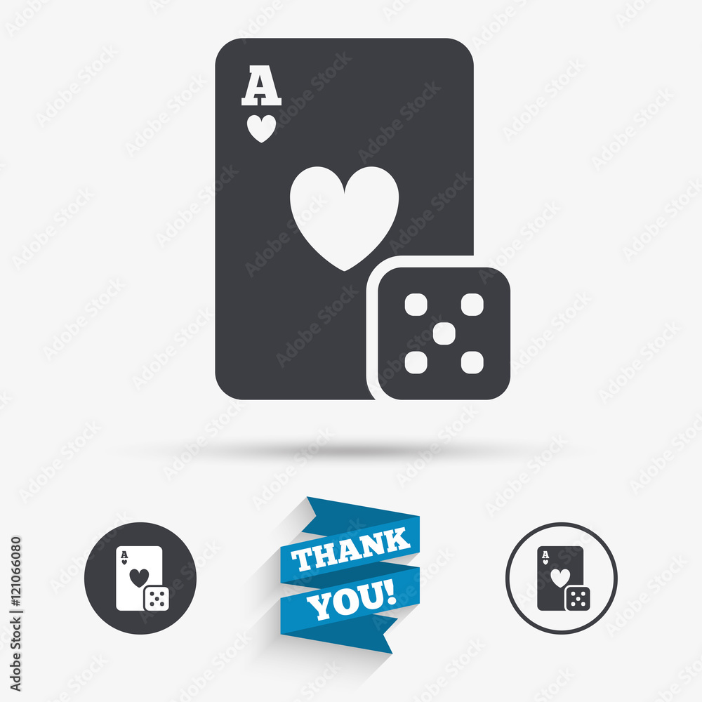 Casino sign icon. Playing card with dice symbol Casino sign icon. Playing card with dice symbol