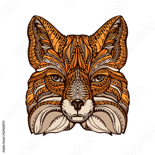 Ethnic ornamented fox. Hand drawn vector illustration with decorative elements