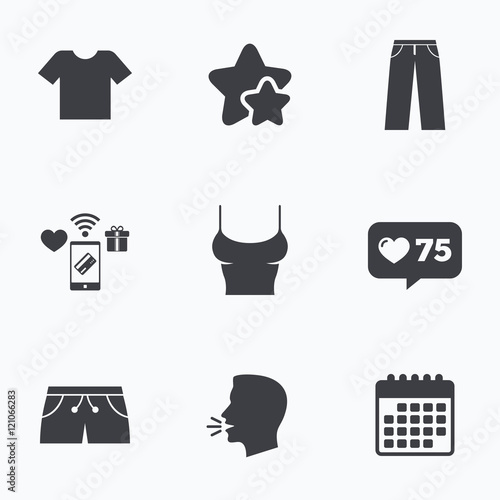 Clothes signs. T-shirt and pants with shorts.