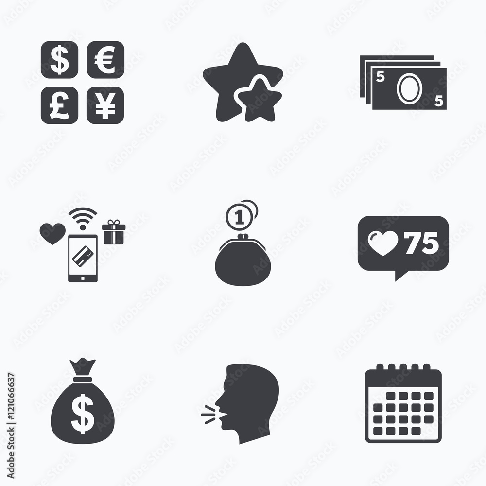 Currency exchange icon. Cash money bag, wallet. Currency exchange icon. Cash money bag, wallet.